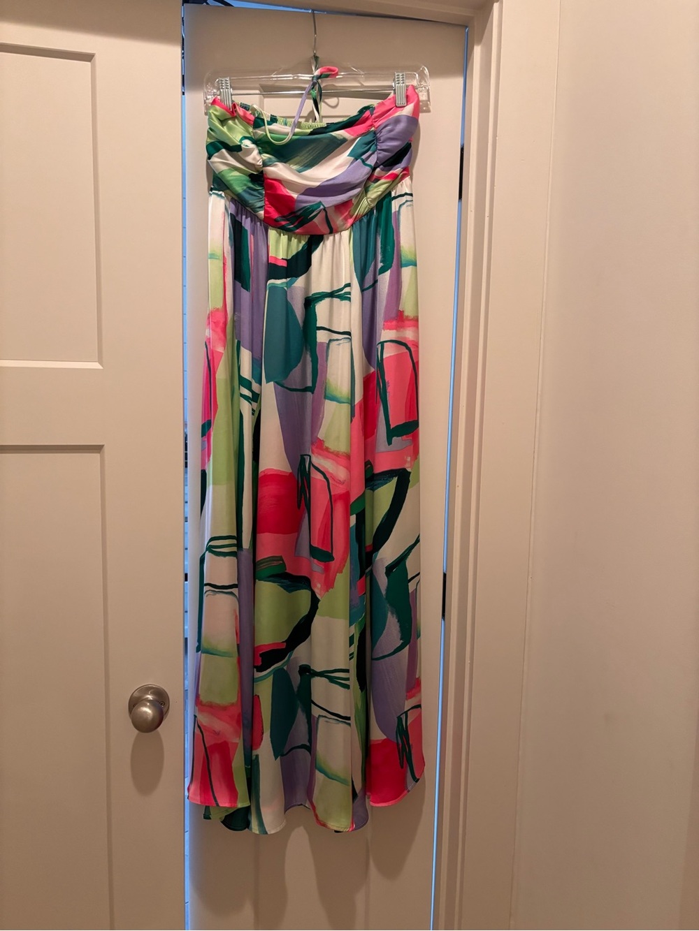 Strapless One-Piece Swim Dress in Multi-Color Print